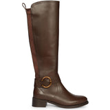 Saint Marisa Gold Buckle Decorative Brown Leather Long Boots