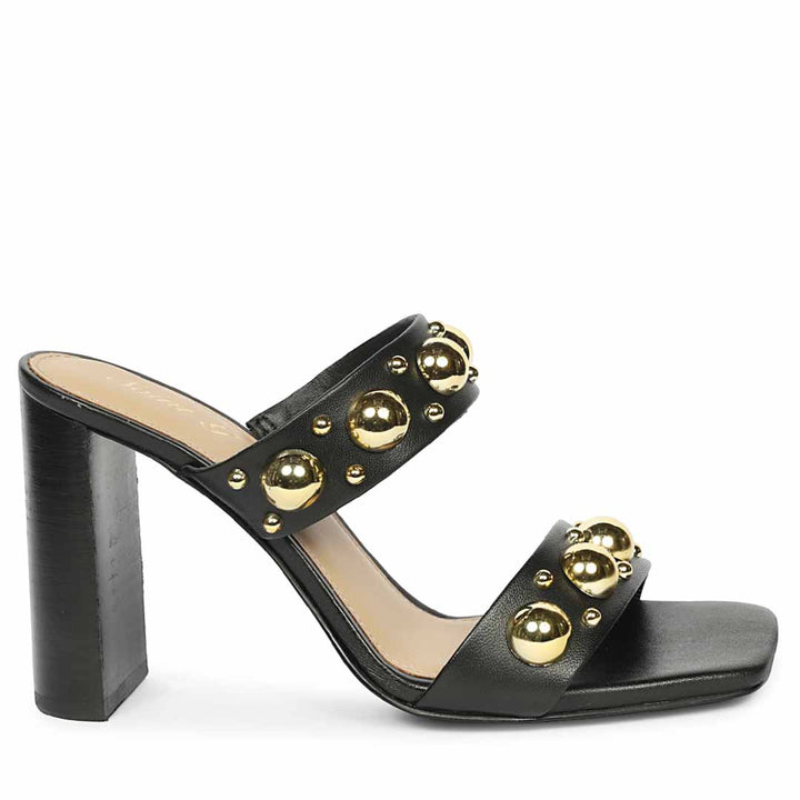 Saint Maelle Embellished Black Leather High Heels