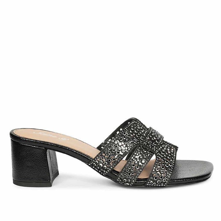 Saint Stevie Crystal Black Leather Block Heels