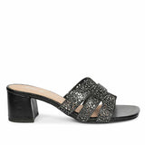Saint Stevie Crystal Black Leather Block Heels