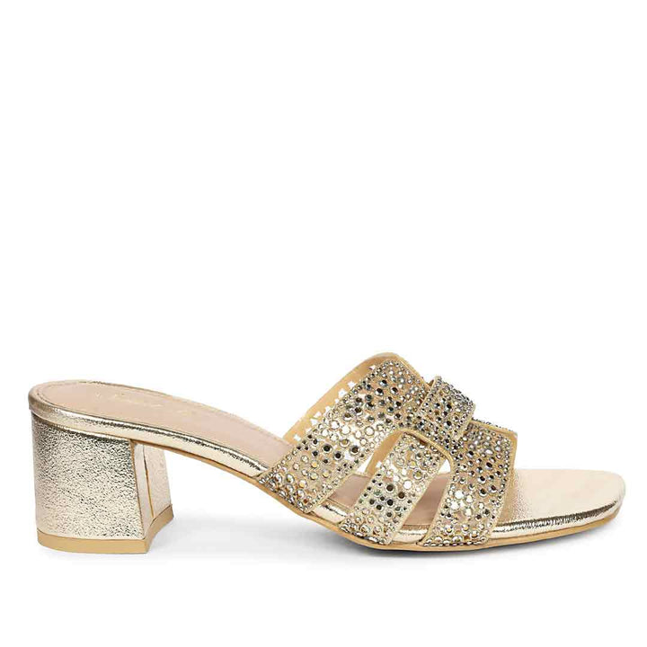 Saint Stevie Crystal Gold Leather Block Heels
