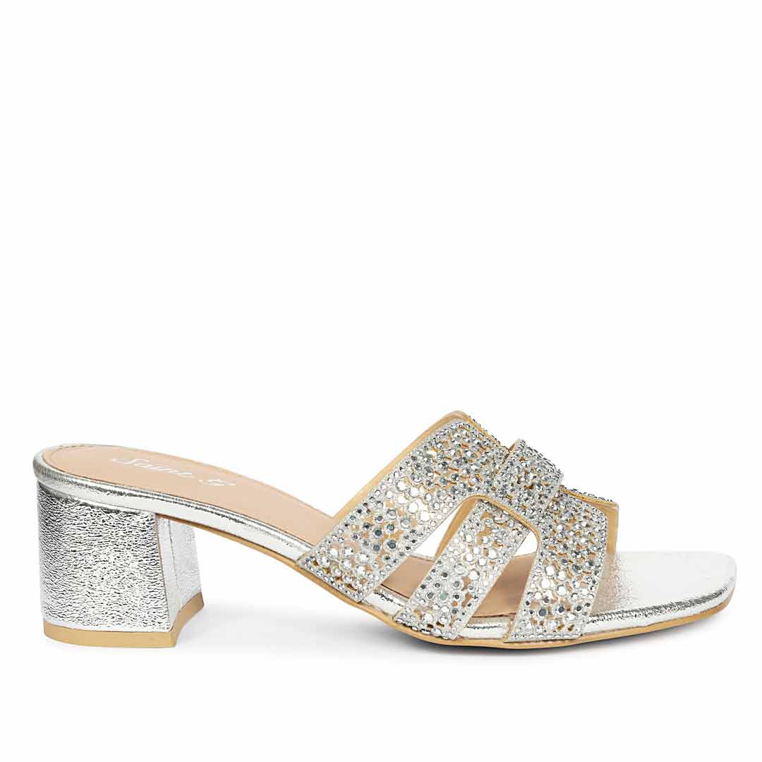 Saint Stevie Crystal Silver Leather Block Heels
