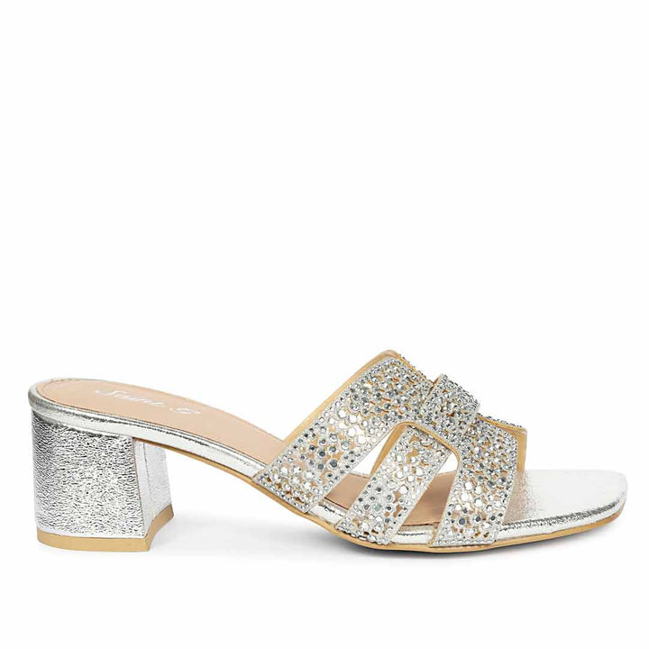 Saint Stevie Crystal Silver Leather Block Heels