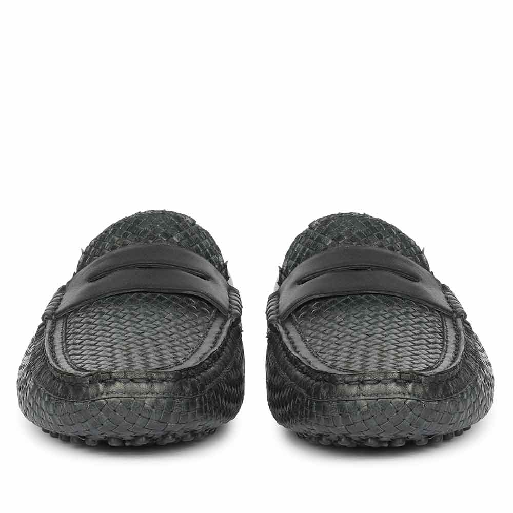 Saint Lennox Navy Handwoven Leather Saddle Loafers