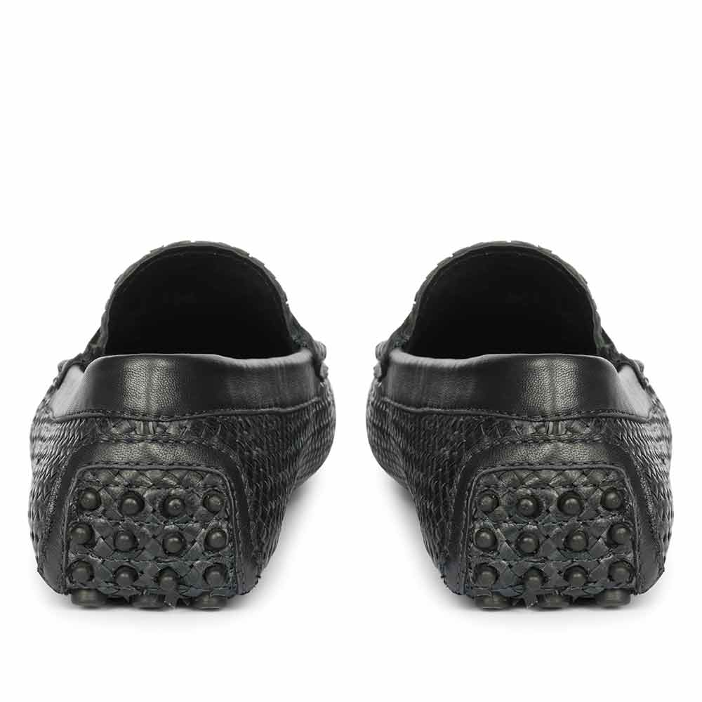 Saint Lennox Navy Handwoven Leather Saddle Loafers