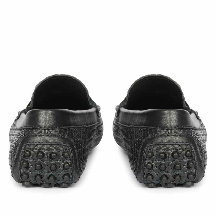 Saint Lennox Navy Handwoven Leather Saddle Loafers