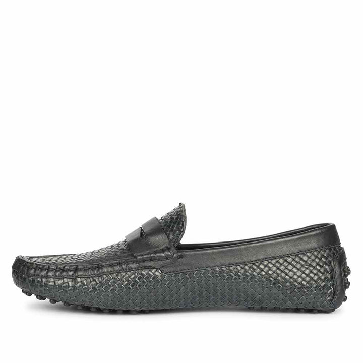 Saint Lennox Navy Handwoven Leather Saddle Loafers