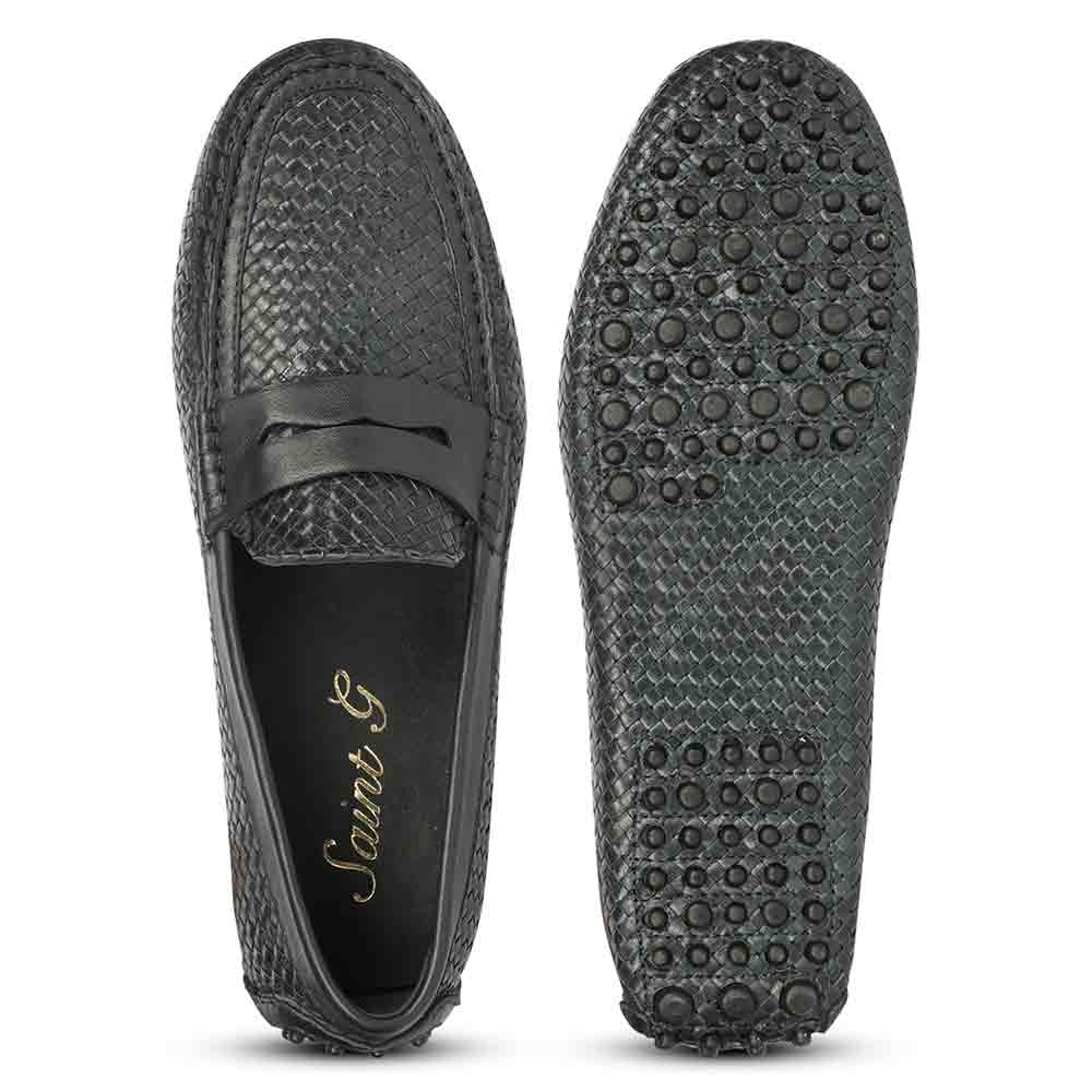 Saint Lennox Navy Handwoven Leather Saddle Loafers