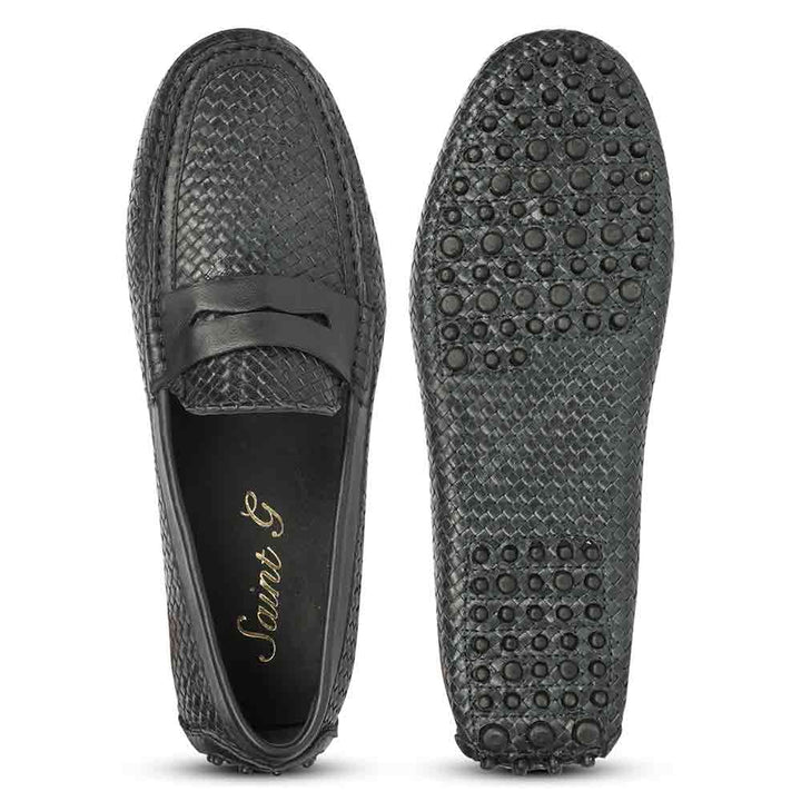 Saint Lennox Navy Handwoven Leather Saddle Loafers