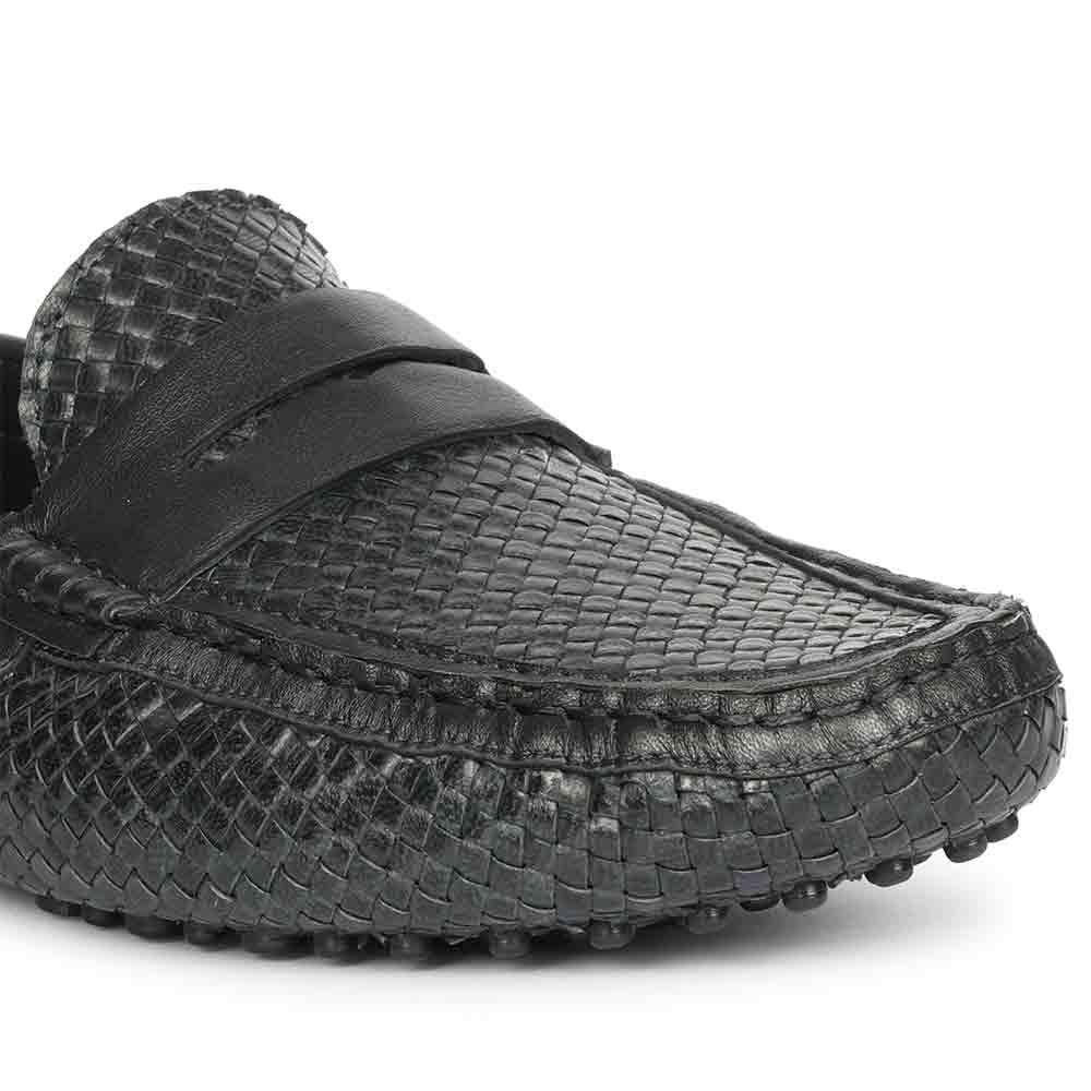 Saint Lennox Navy Handwoven Leather Saddle Loafers