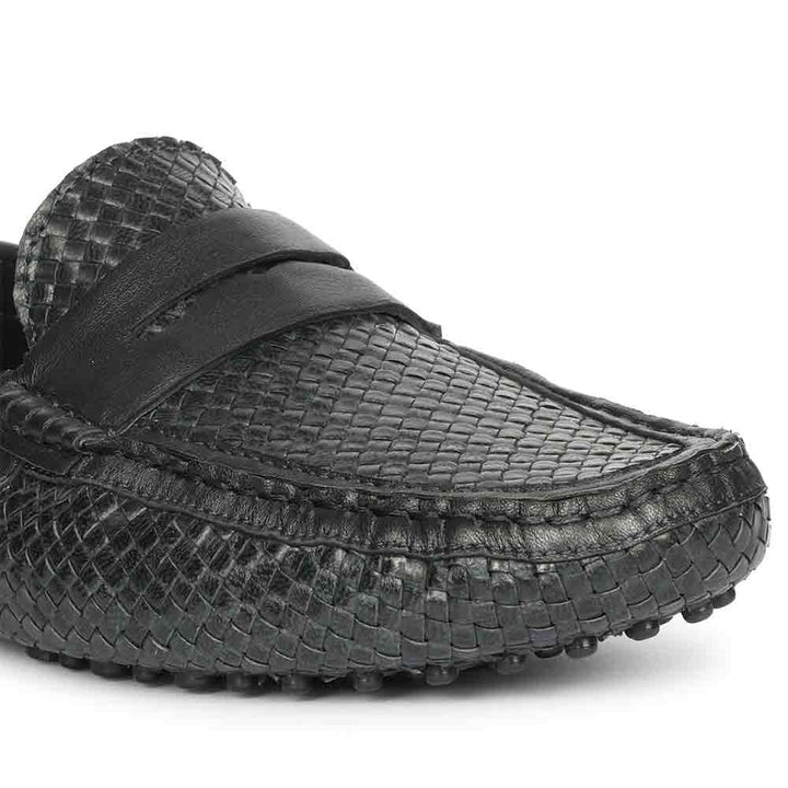 Saint Lennox Navy Handwoven Leather Saddle Loafers