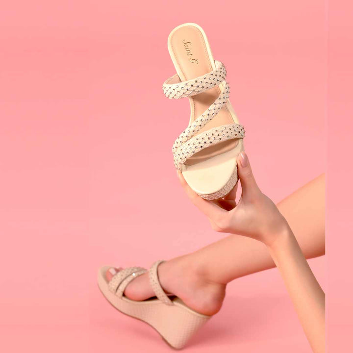Saint Roxie Strass Cord Off White Wedges