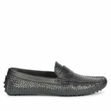 Saint Lennox Navy Handwoven Leather Saddle Loafers