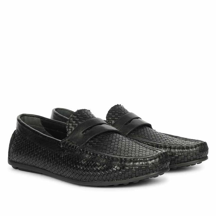 Saint Lennox Handwoven Black Leather Saddle Loafers