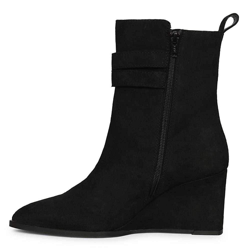 Saint Rosabel Pearl Black Suede Leather Wedge Ankle Boots