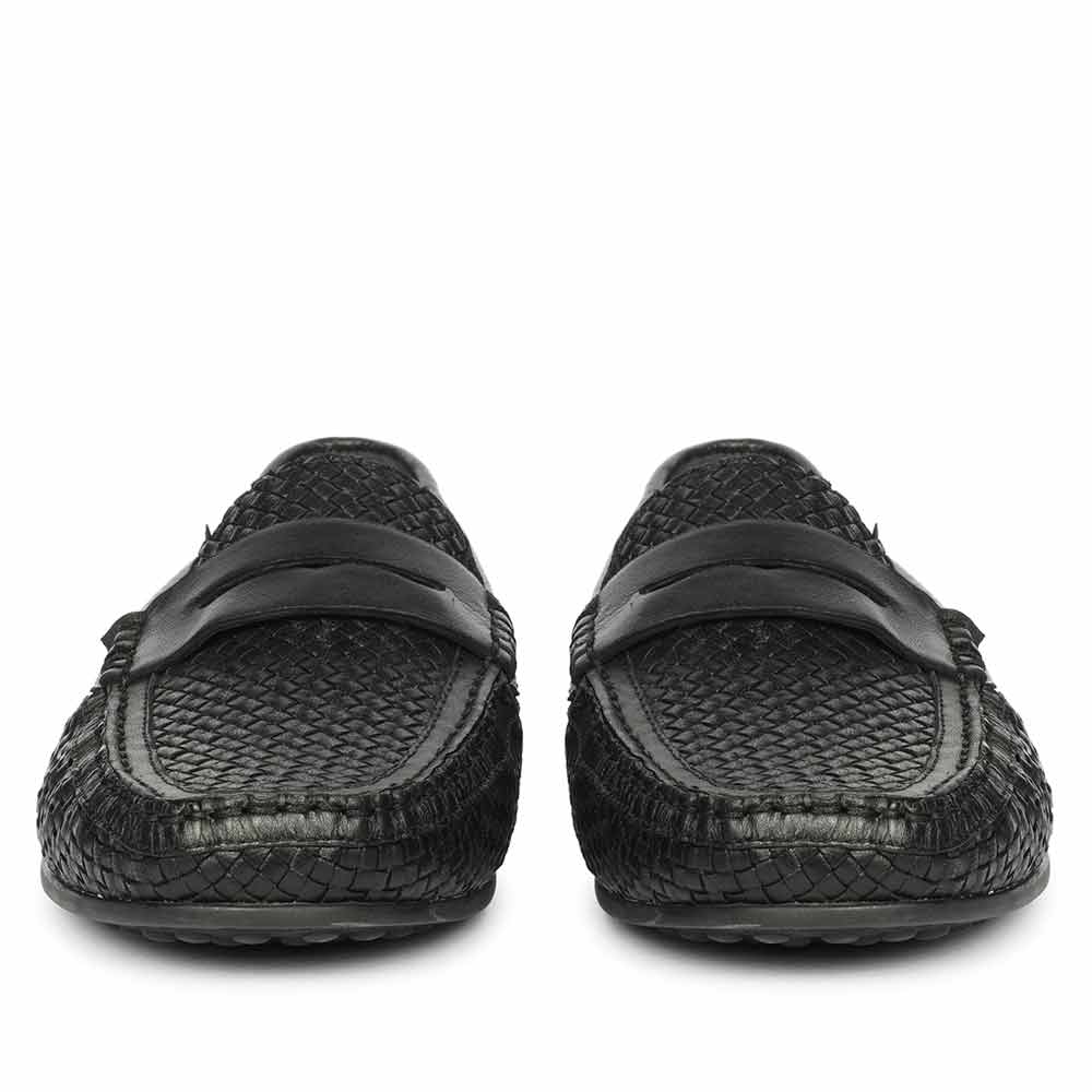 Saint Lennox Handwoven Black Leather Saddle Loafers