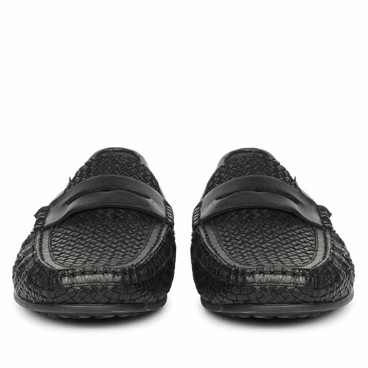 Saint Lennox Handwoven Black Leather Saddle Loafers
