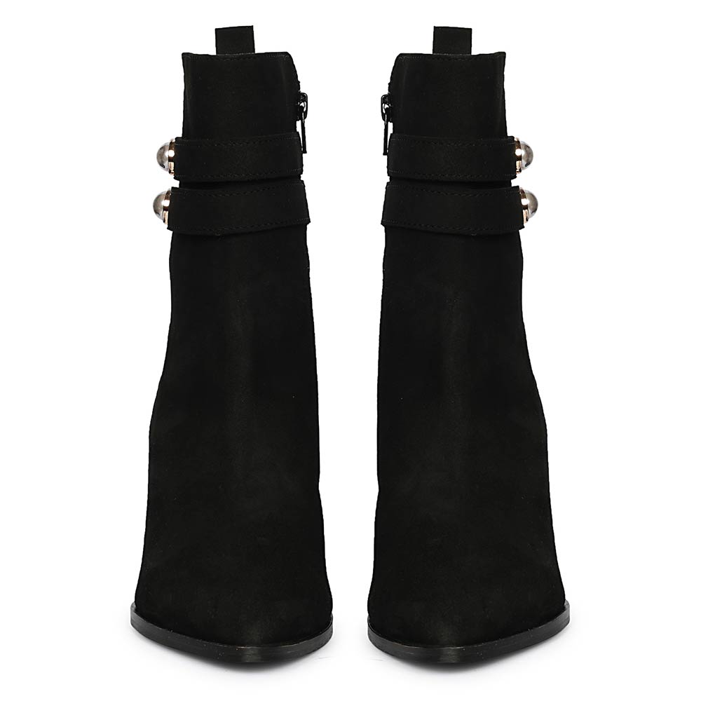 Saint Rosabel Pearl Black Suede Leather Wedge Ankle Boots