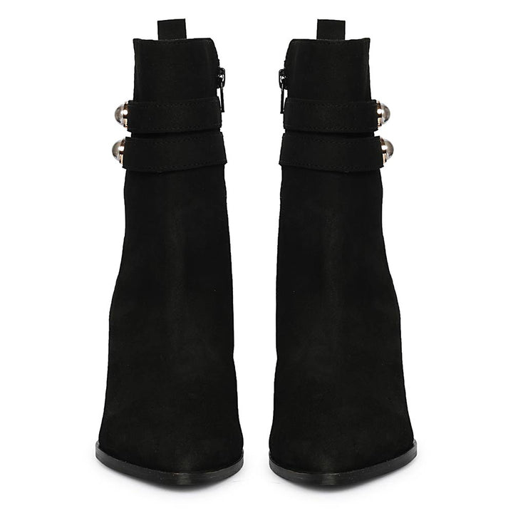Saint Rosabel Pearl Black Suede Leather Wedge Ankle Boots