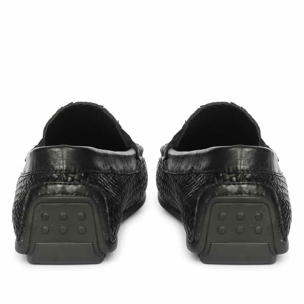 Saint Lennox Handwoven Black Leather Saddle Loafers