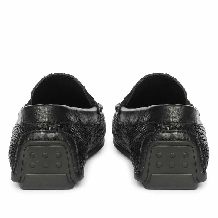 Saint Lennox Handwoven Black Leather Saddle Loafers
