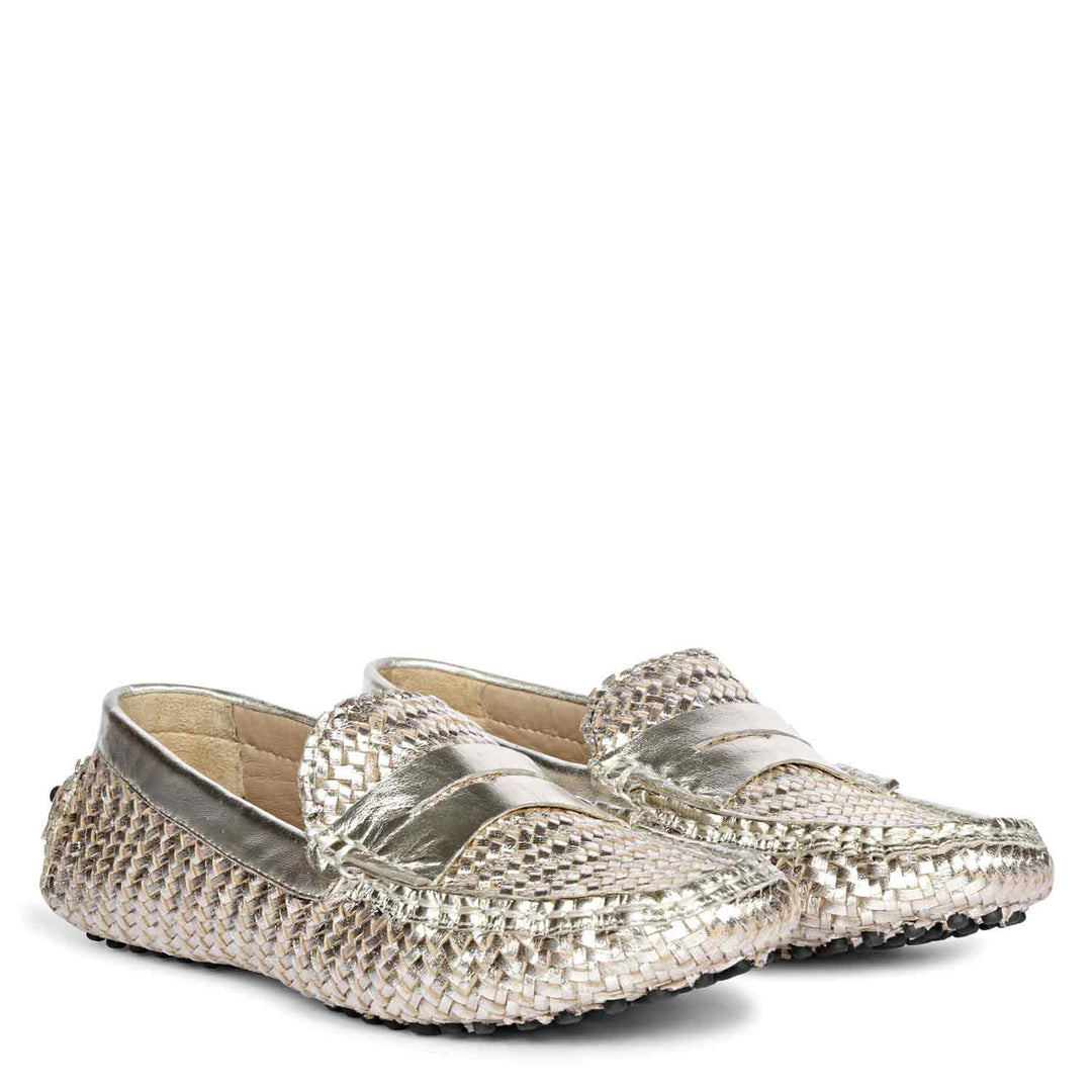 Saint Liana Platin Woven Leather Loafers