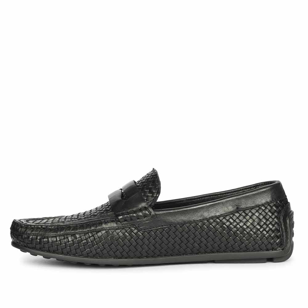 Saint Lennox Handwoven Black Leather Saddle Loafers