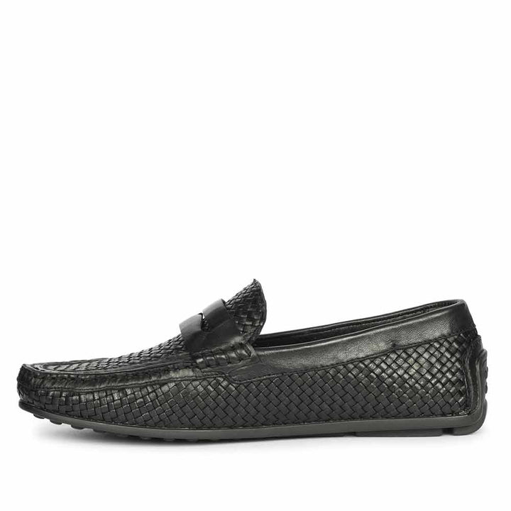 Saint Lennox Handwoven Black Leather Saddle Loafers