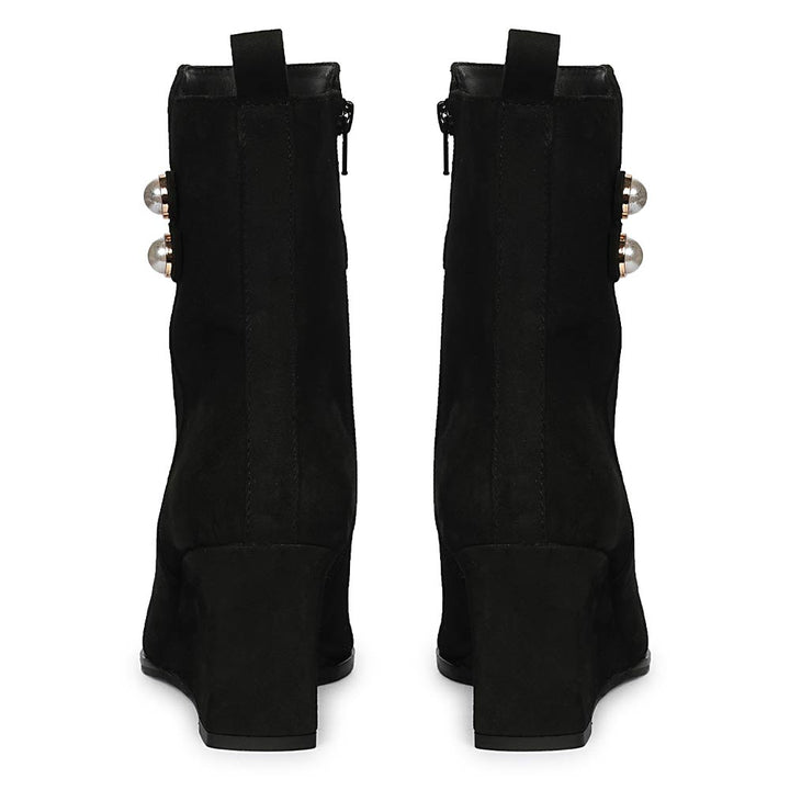 Saint Rosabel Pearl Black Suede Leather Wedge Ankle Boots