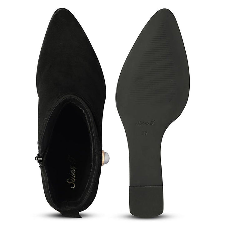 Saint Rosabel Pearl Black Suede Leather Wedge Ankle Boots