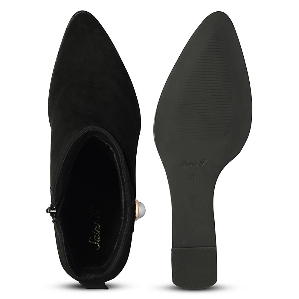 Saint Rosabel Pearl Black Suede Leather Wedge Ankle Boots