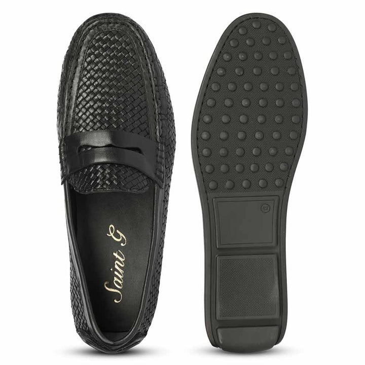 Saint Lennox Handwoven Black Leather Saddle Loafers