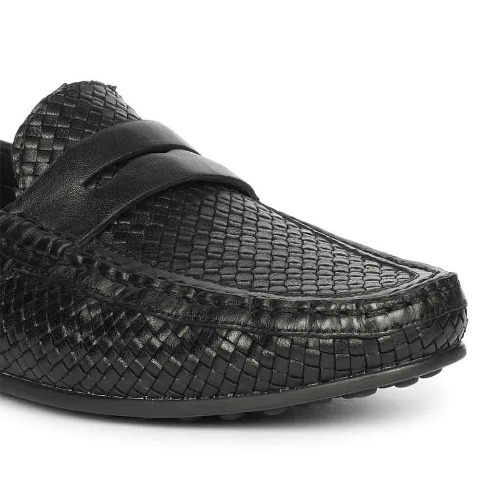 Saint Lennox Handwoven Black Leather Saddle Loafers