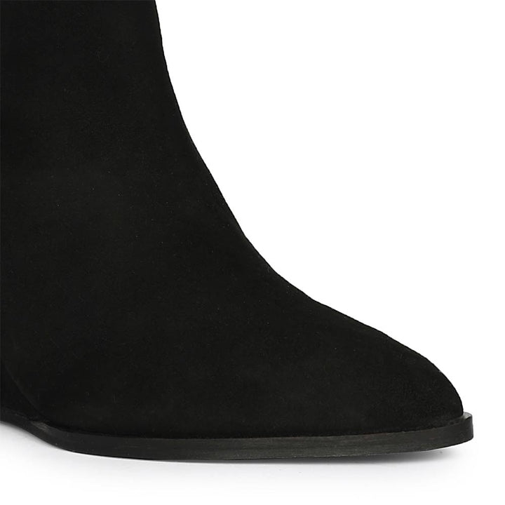 Saint Rosabel Pearl Black Suede Leather Wedge Ankle Boots