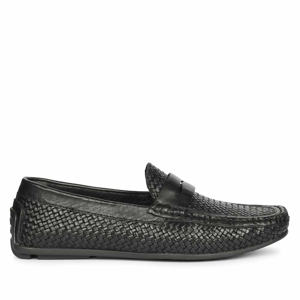 Saint Lennox Handwoven Black Leather Saddle Loafers