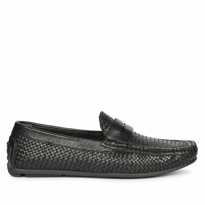 Saint Lennox Handwoven Black Leather Saddle Loafers