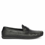 Saint Lennox Handwoven Black Leather Saddle Loafers