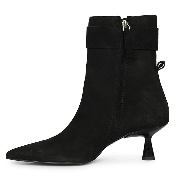 Saint Everly Crystal Buckle Black Suede Leather Ankle Boots