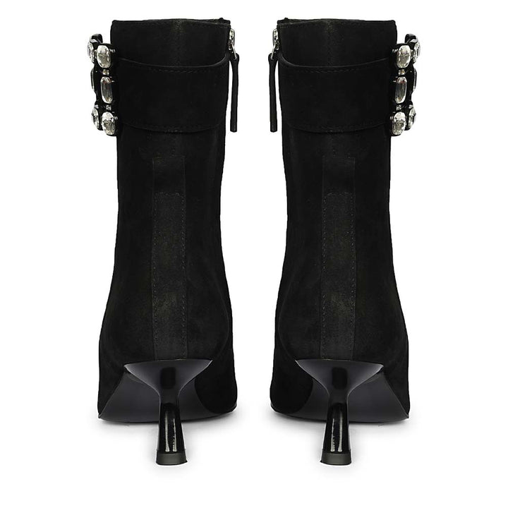 Saint Everly Crystal Buckle Black Suede Leather Ankle Boots