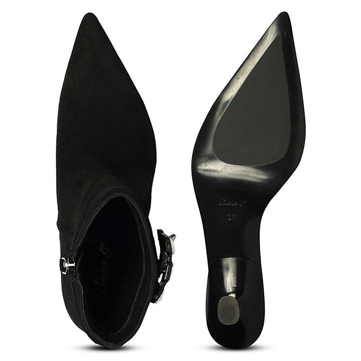 Saint Everly Crystal Buckle Black Suede Leather Ankle Boots