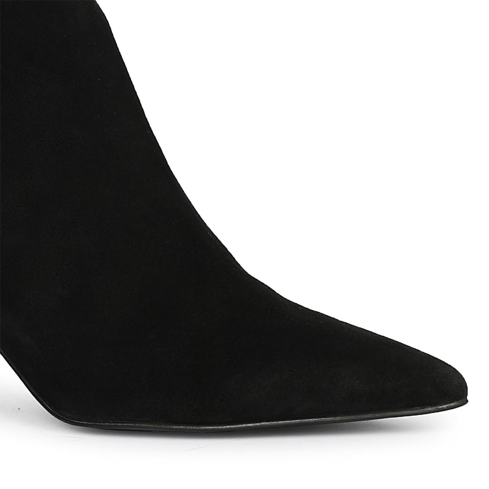 Saint Everly Crystal Buckle Black Suede Leather Ankle Boots