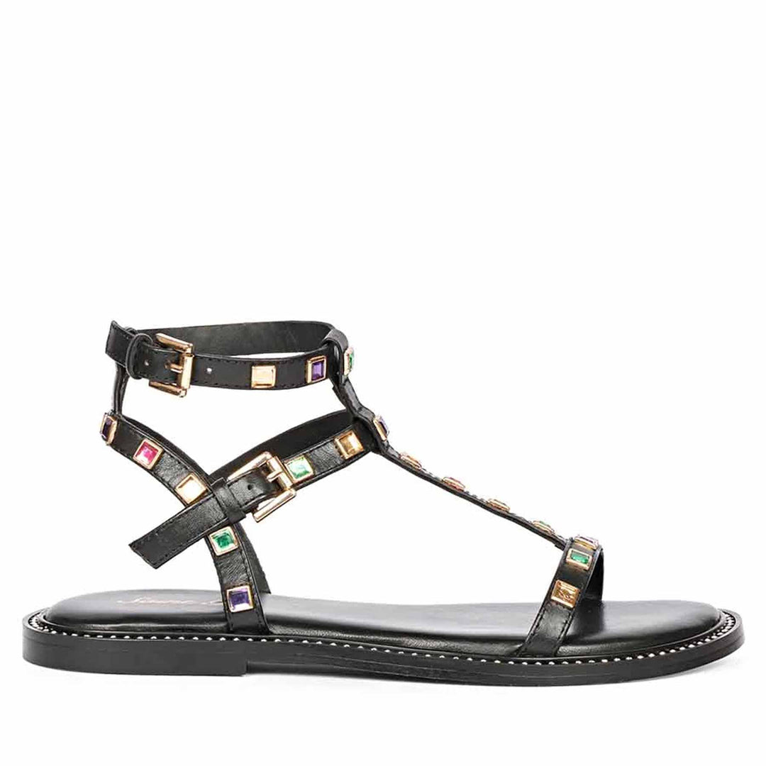 Saint Scarlett Black Leather Flat Sandal.