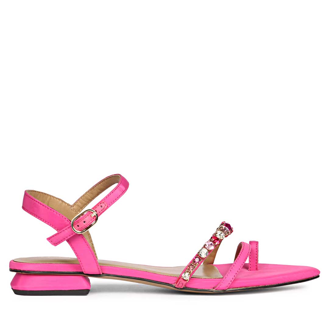 Saint Annie Stone Embellished Pink Nylon Fabric Sandals