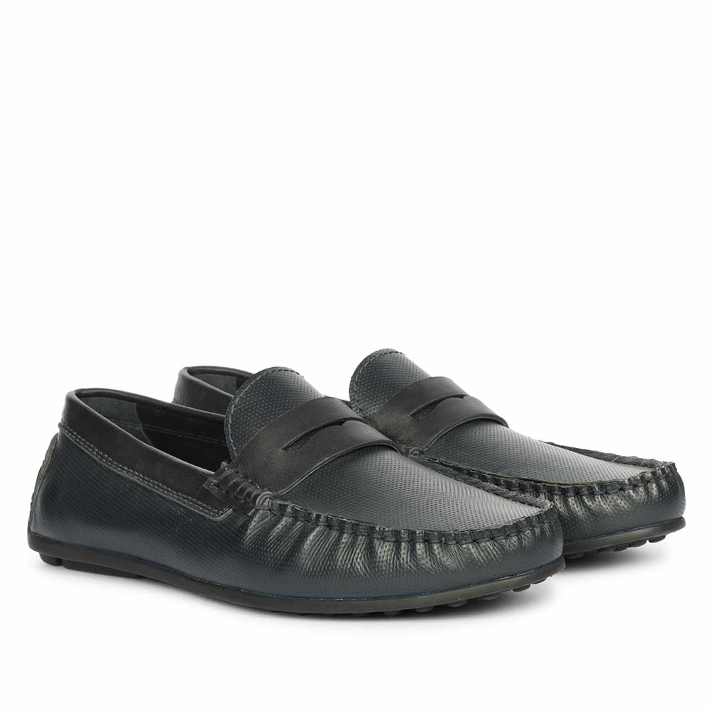Saint Asher Navy Leather Saddle Loafers