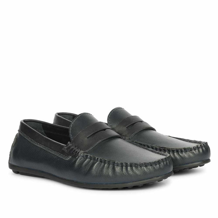Saint Asher Navy Leather Saddle Loafers