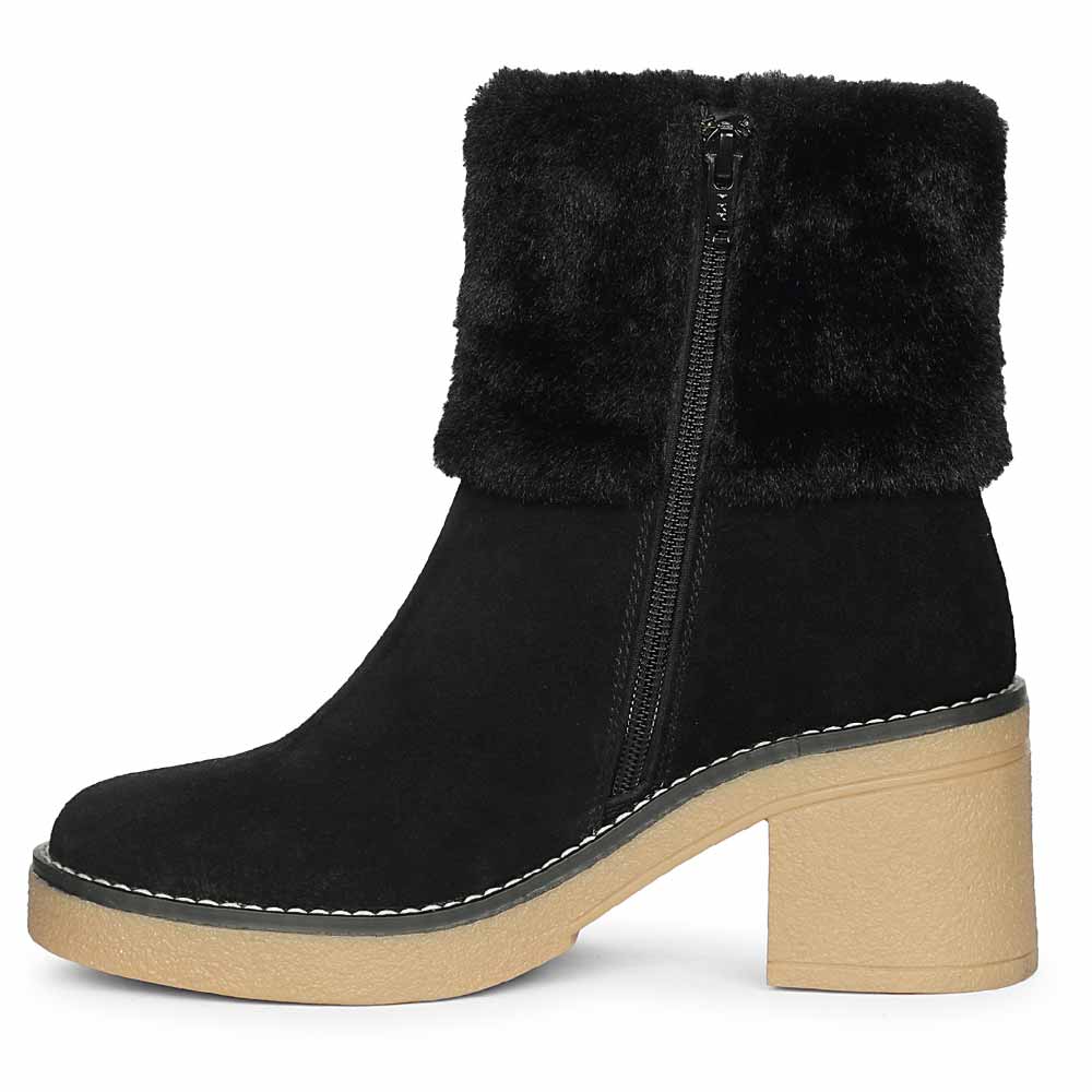Saint Glacienne Black Suede Leather Fur Cuff Ankle Boots