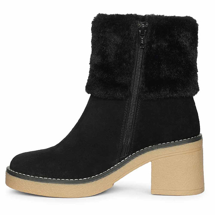 Saint Glacienne Black Suede Leather Fur Cuff Ankle Boots