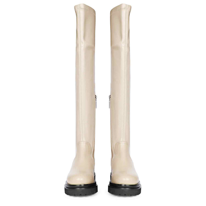 Saint Malia Taupe Stretch Napa Thigh High Boots