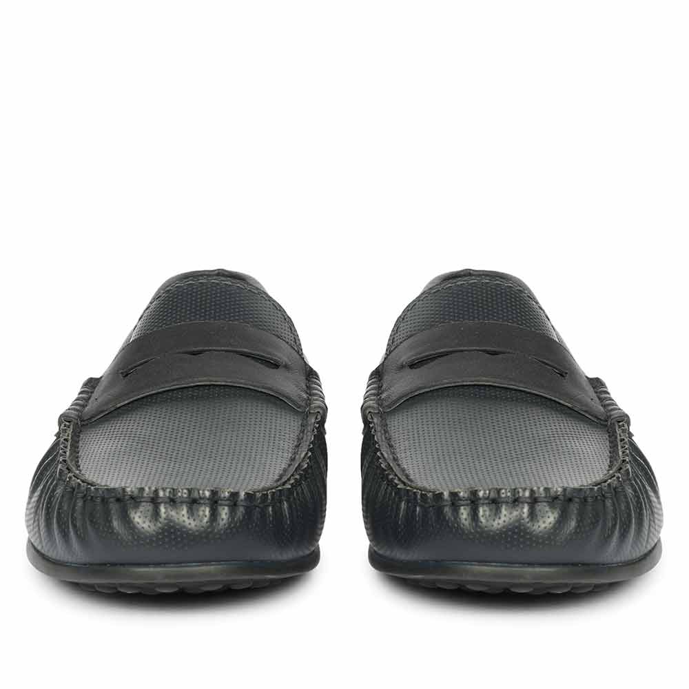 Saint Asher Navy Leather Saddle Loafers