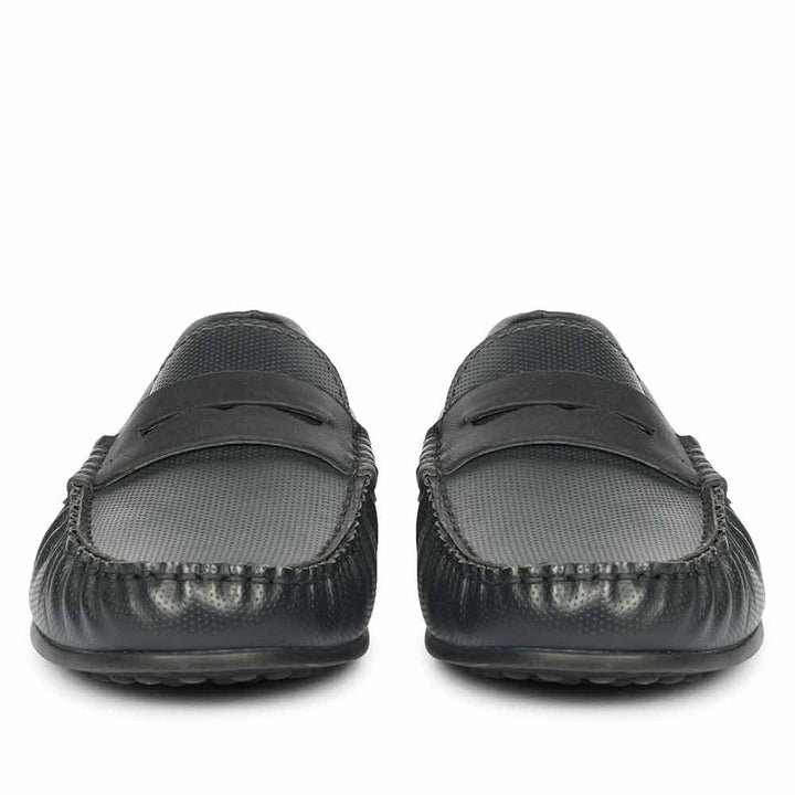 Saint Asher Navy Leather Saddle Loafers